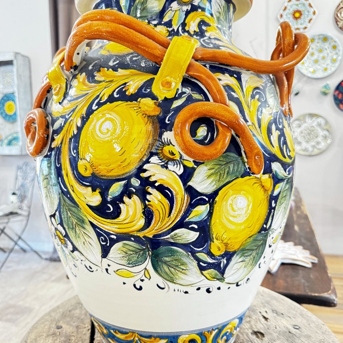 Tuscan ceramic amphora with hand-painted lemons