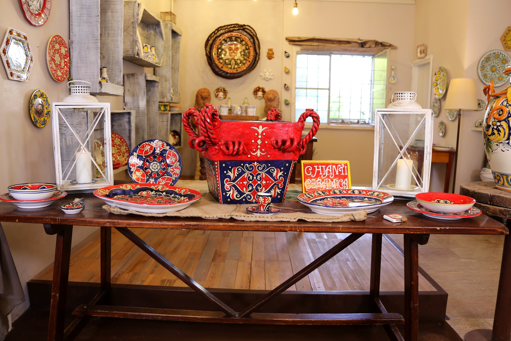 Table laid with the red and blue ricco pattern